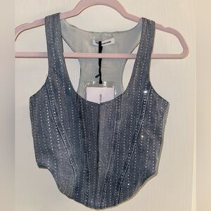 Maniere de Voir corset denim top with rhinestones
